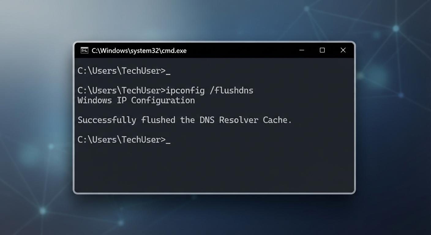 A clear, close-up screenshot of a Windows Command Prompt (cmd) window showing the successful execution of the 'ipconfig /flushdns' command. The text "Successfully flushed the DNS Resolver Cache" should be visible. Dark mode terminal.