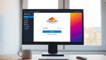 WordPress yönetim panelinde Cloudflare Turnstile doğrulama kutusu görünen bilgisayar ekranı